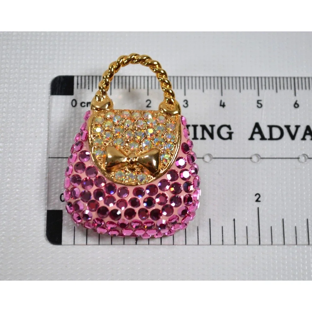 SUZANNE‎ BJONTEGARD Pink Rhinestone Handbag Purse Pin Brooch 1.75